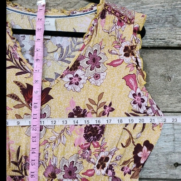 Knox Rose Women's Sleeveless Midi Dress Mustard Yellow Floral Ruffle Size L - Picture 3 of 8